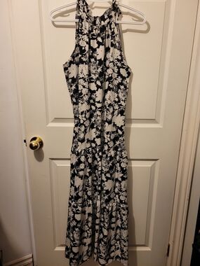 Floral Halter Maxi Dress in Black & White